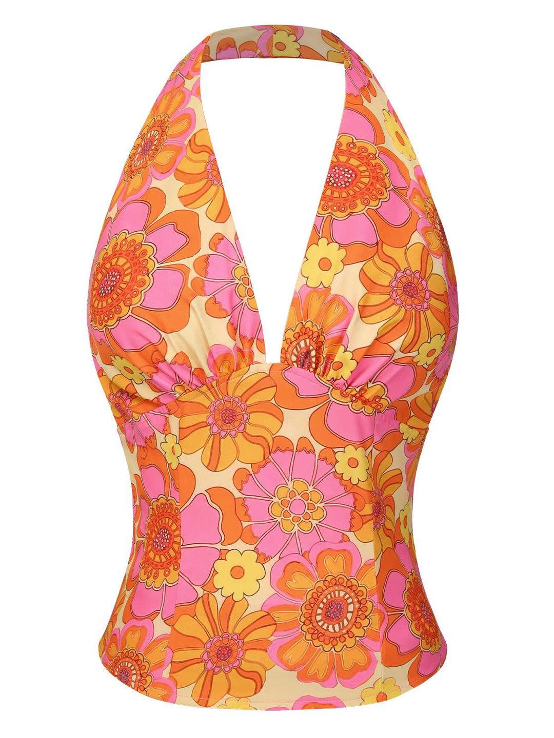 2PCS 1960s Floral Halter Top &amp; Pleated Skirt — 1960s jazz-age spirit for her morning coffee