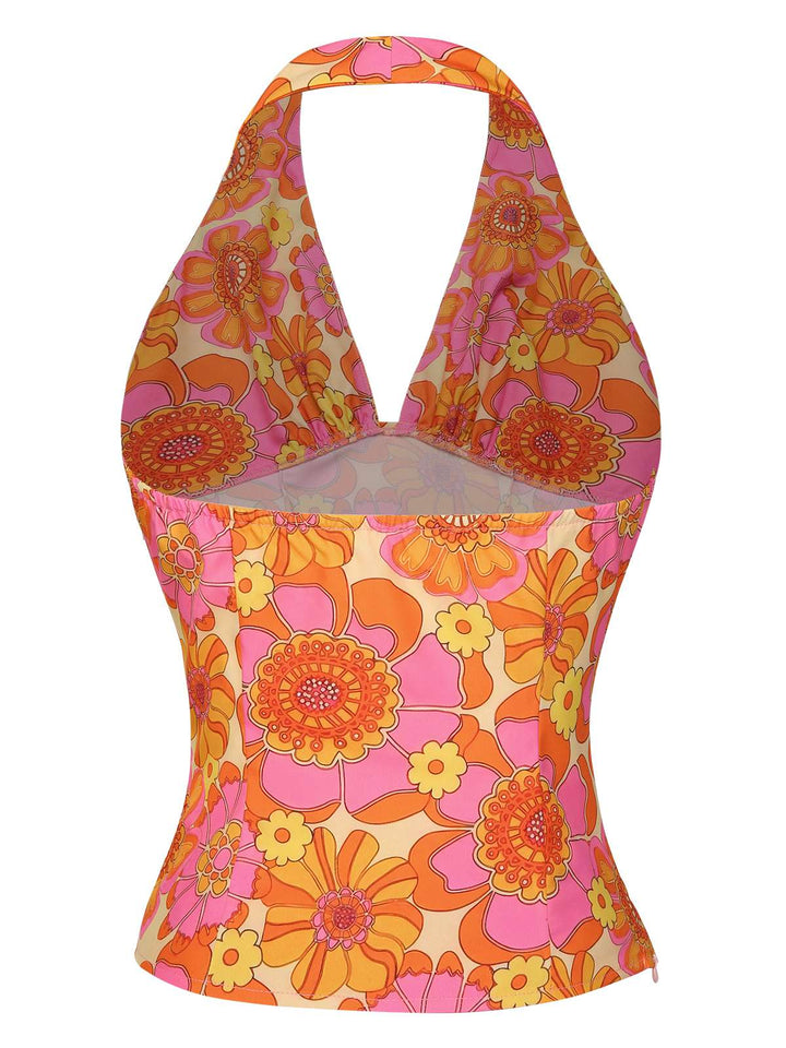 2PCS 1960s Floral Halter Top &amp; Pleated Skirt: a 1960s classic that whispers rather than shouts