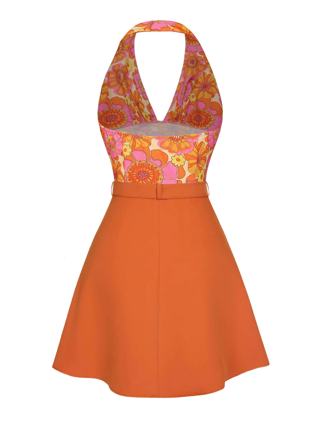 2PCS 1960s Floral Halter Top &amp; Solid Skirt - vintage skirt, retro style