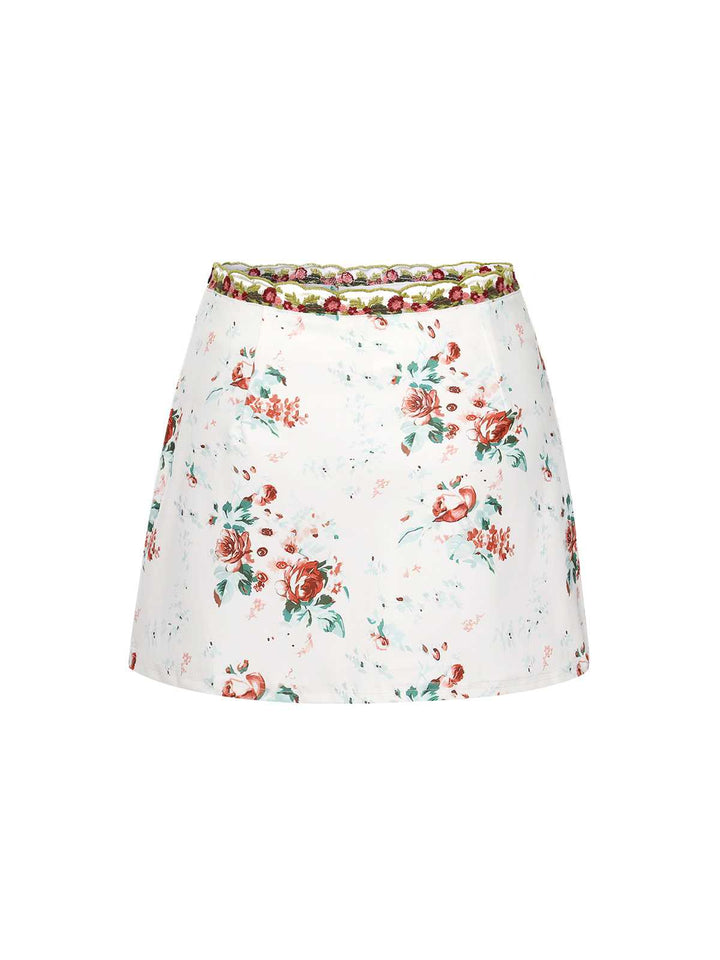 This 2PCS 1960s Floral Strap Slit Vest &amp; Lace Skirt spins 1960s stories with every step