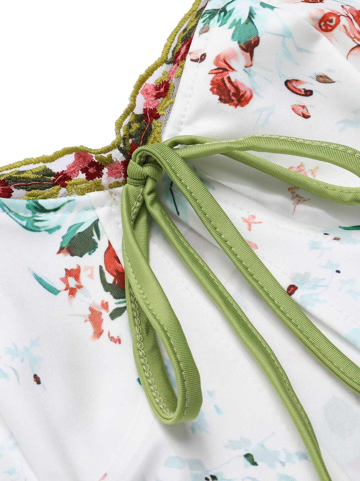 2PCS 1960s Floral Strap Slit Vest &amp; Lace Skirt — because 1960s glamour deserves an encore
