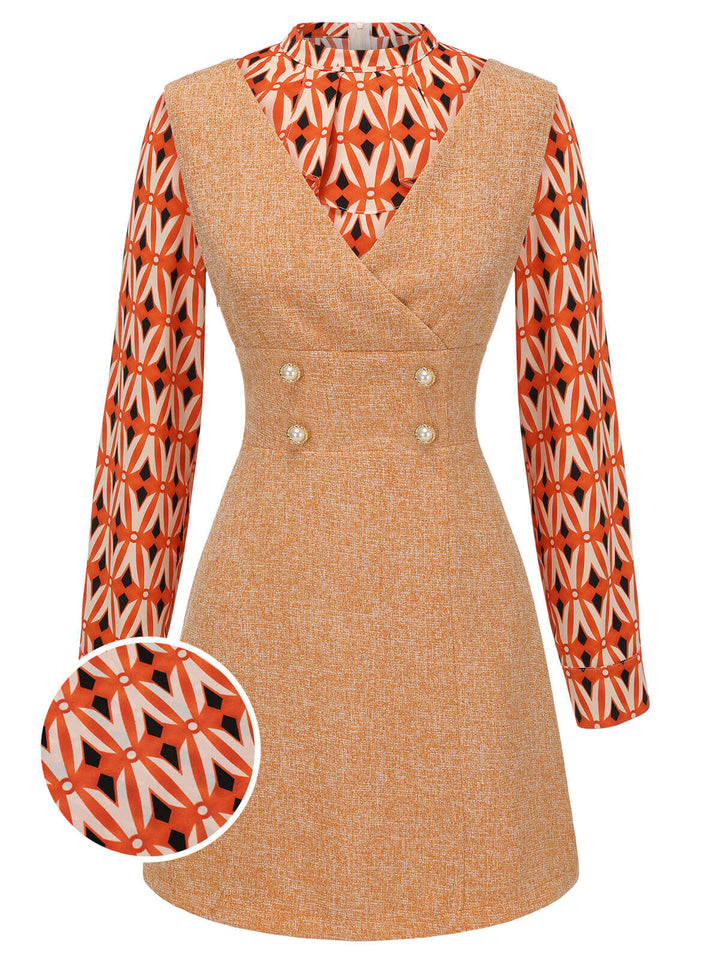 2PCS 1960s Orange Blouse &amp; Tweed Mini Dress: timeless style reimagined