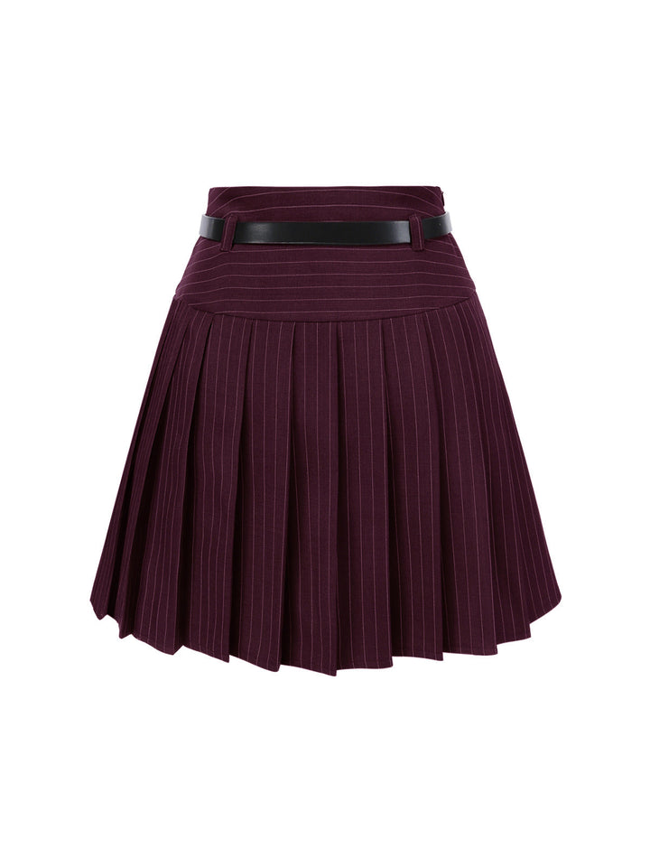 This 2PCS Dark 1960s Pinstripes Top &amp; Pleated Skirt brings 1960s soul to her everyday