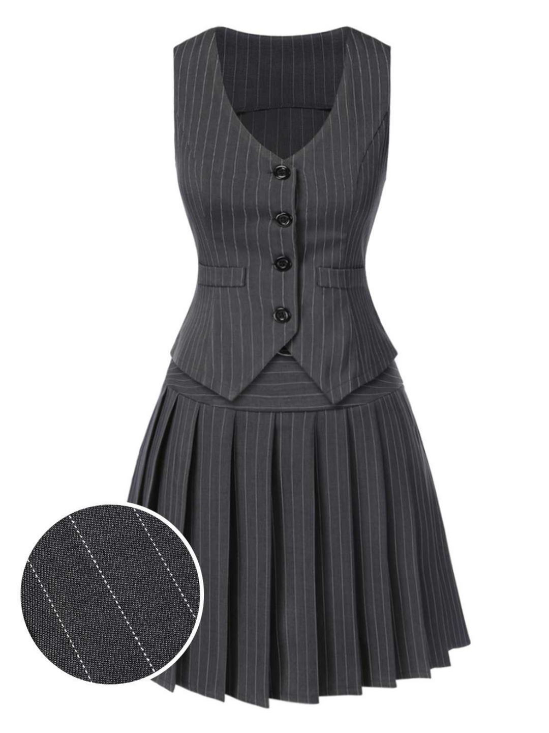 2PCS 1960s Pinstripes Top Pleated | 1960s | vintage skirt, retro style
