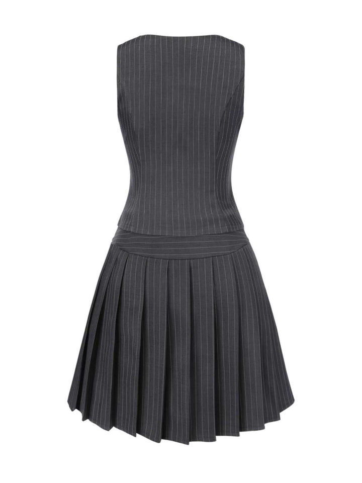 2PCS Dark 1960s Pinstripes Top &amp; Pleated Skirt — 1960s jazz-age spirit for her morning coffee