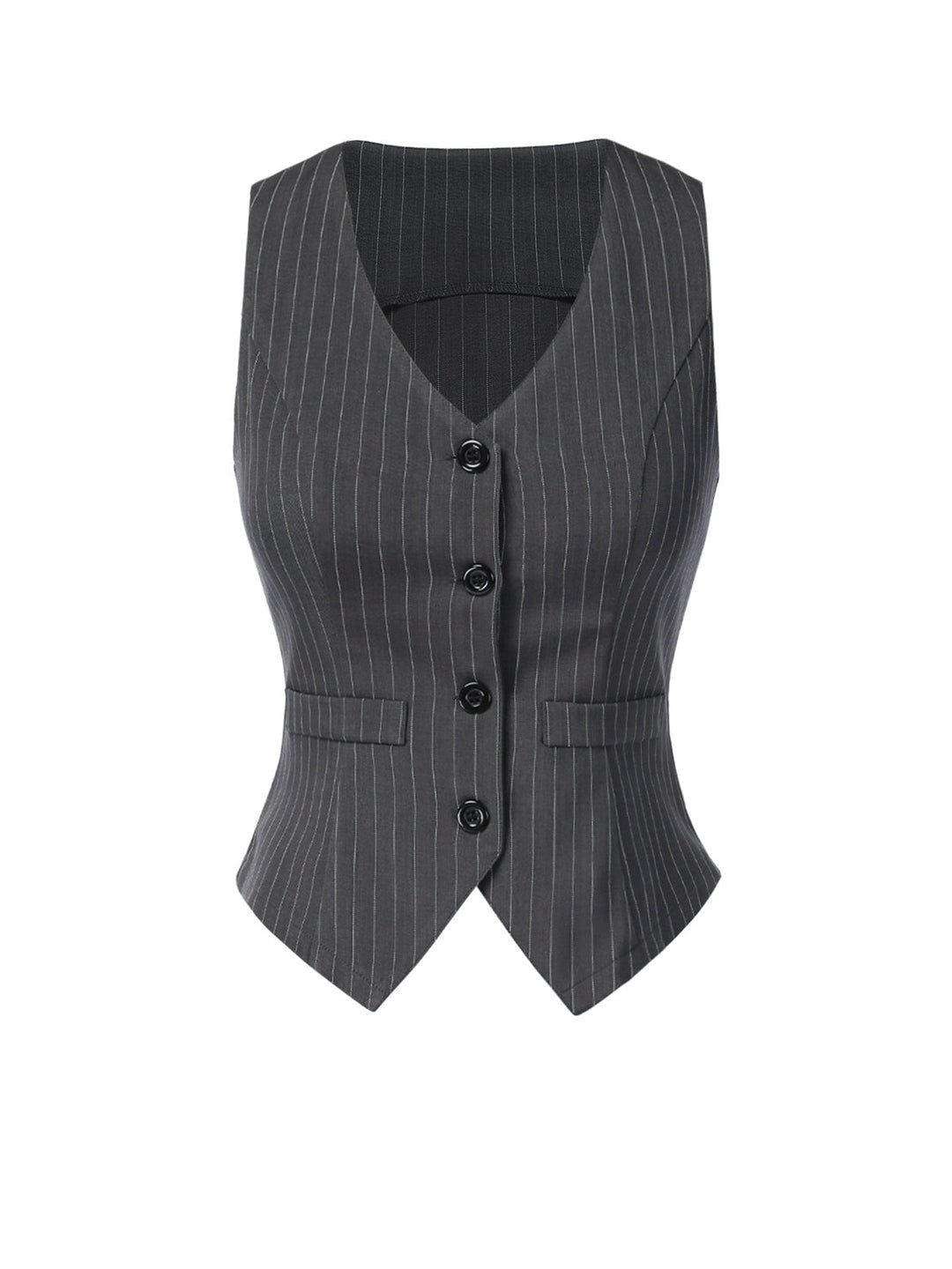 She pairs this 2PCS Dark 1960s Pinstripes Top &amp; Pleated Skirt with confidence and 1960s charm