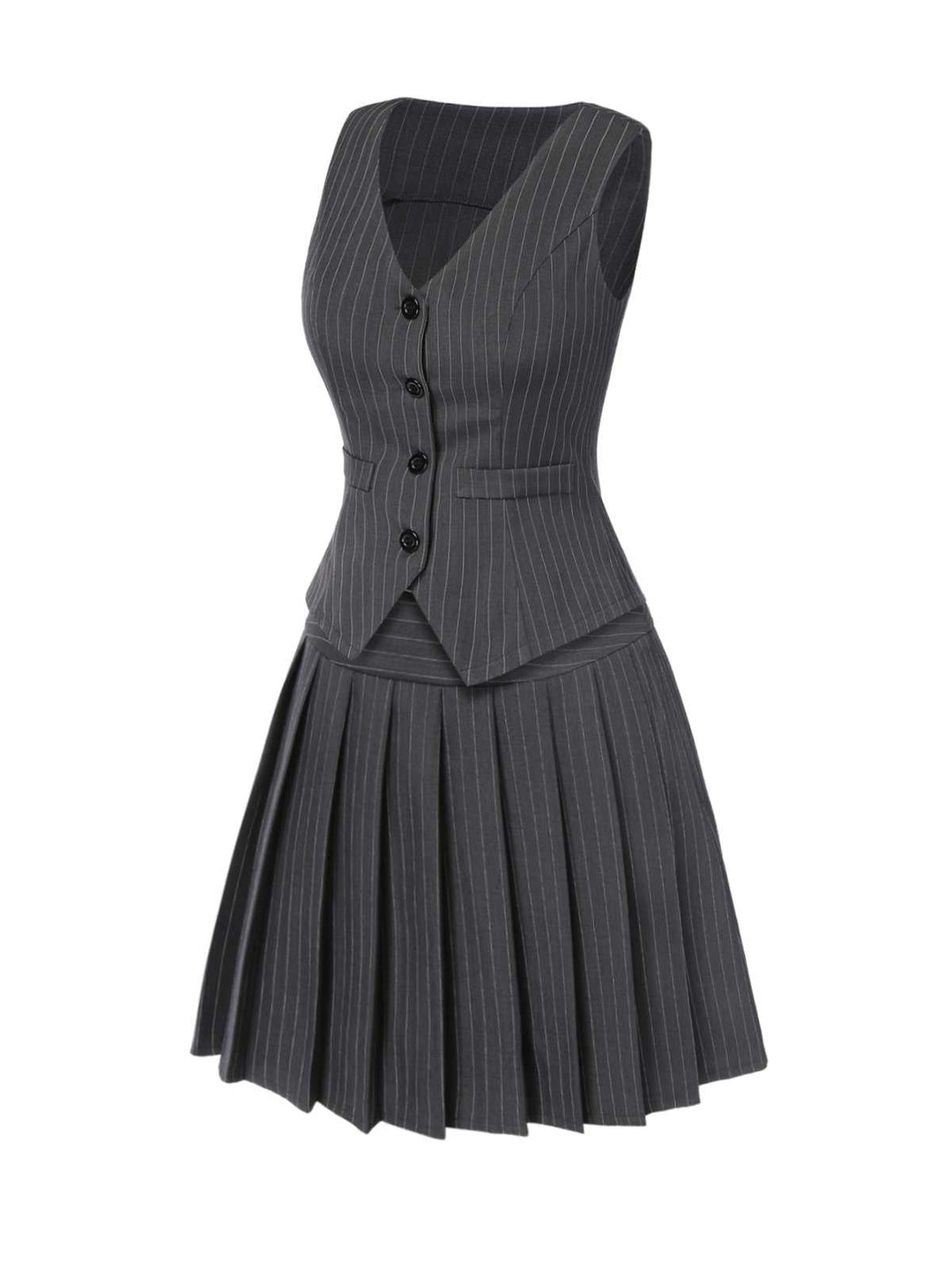 2PCS Dark 1960s Pinstripes Top &amp; Pleated Skirt — 1960s elegance she can wear anywhere