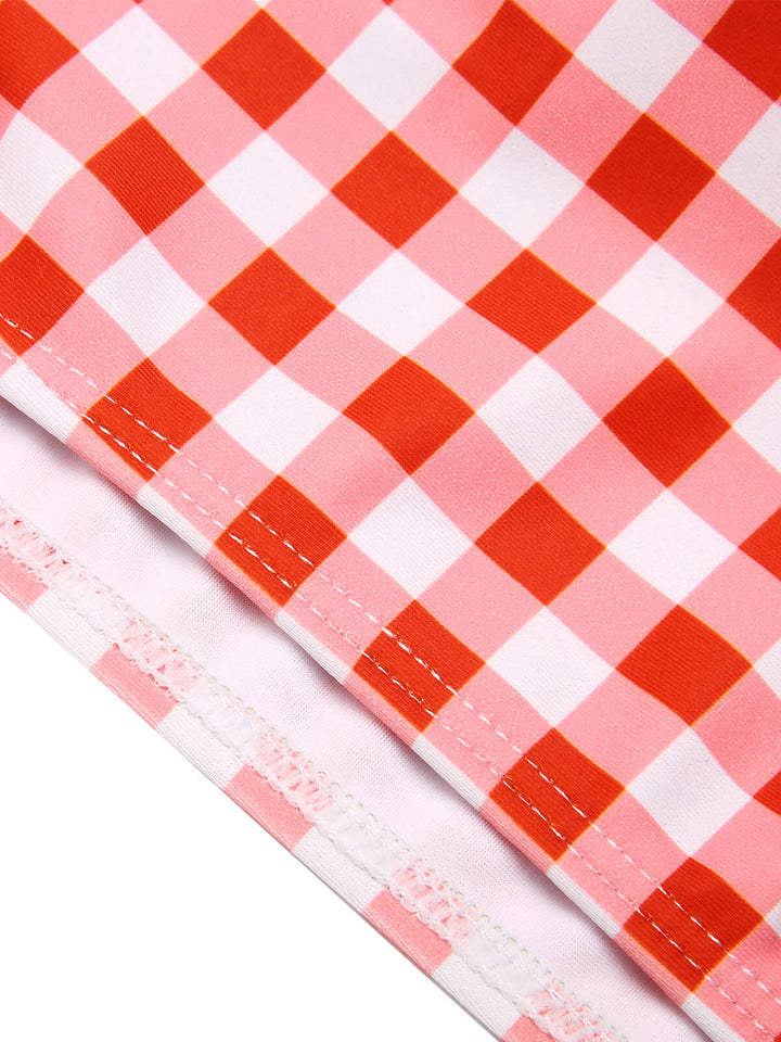2PCS Plaid Lace Patchwork Swimsuit, vintage swimsuit, swimwear - perfect for women who love vintage and retro fashion