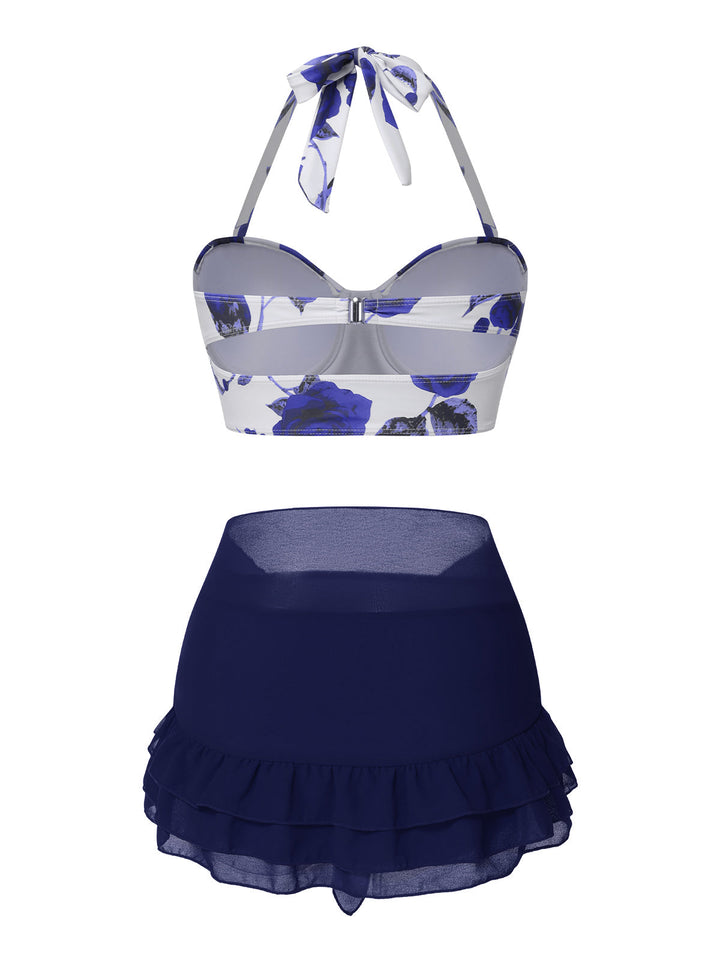 2PCS 1960s Roses Halter Swimsuit &amp; Skirt Cover-Up — because 1960s glamour never goes out of style