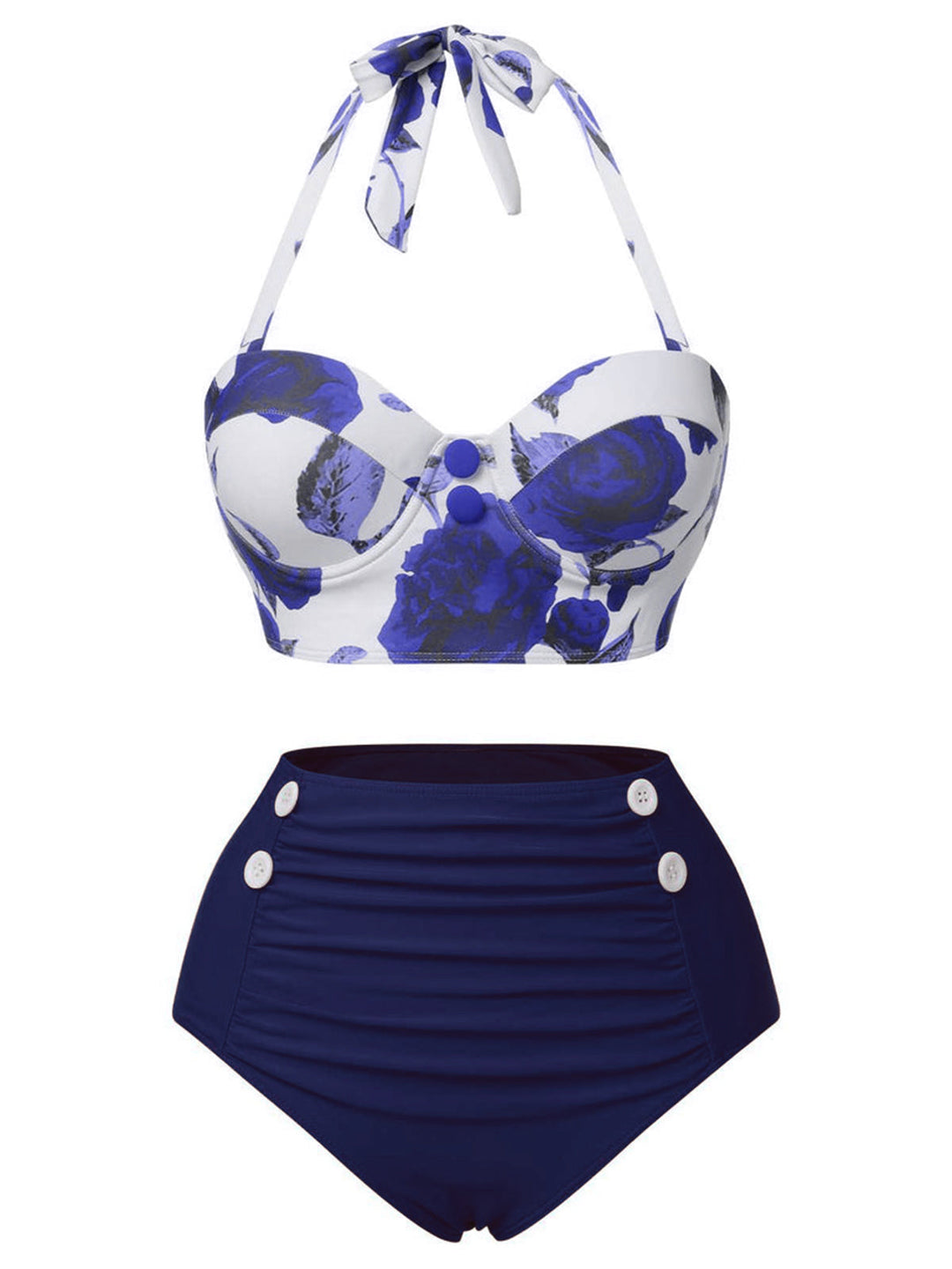 2PCS 1960s Roses Halter Swimsuit &amp; Skirt Cover-Up — 1960s poolside glamour meets sun-drenched confidence