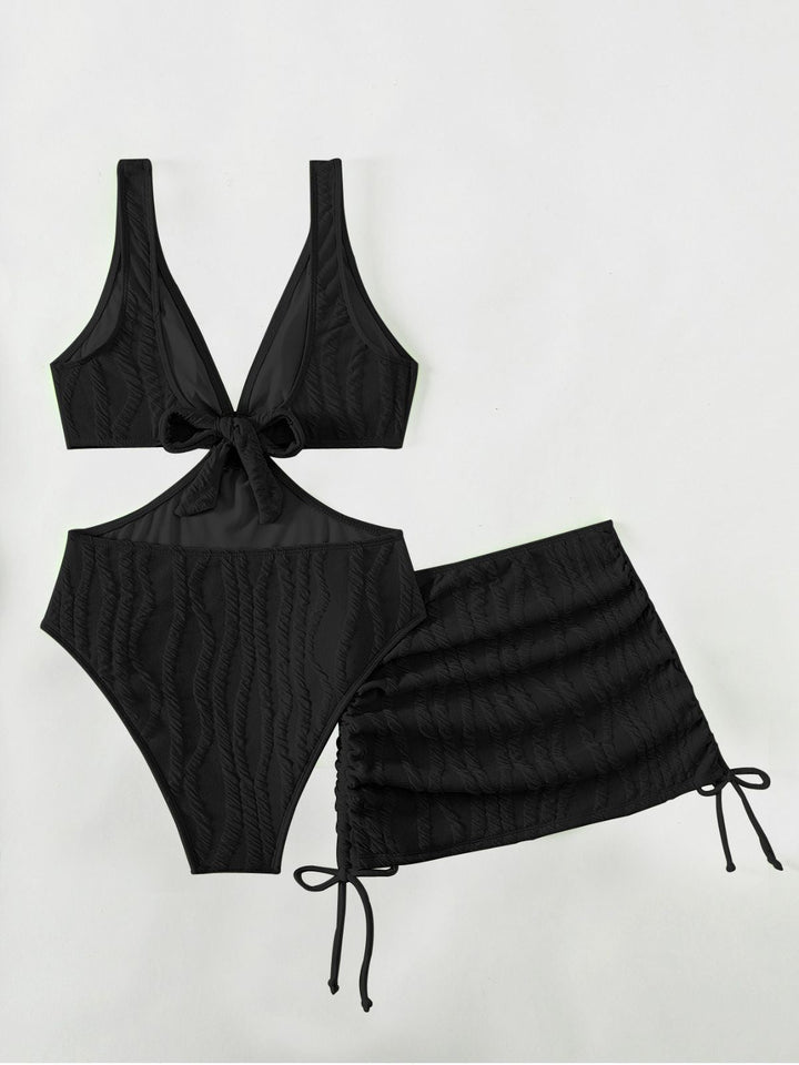 2PCS 1960s Solid Cut-Out Swimsuit &amp; Skirt - vintage skirt, retro style