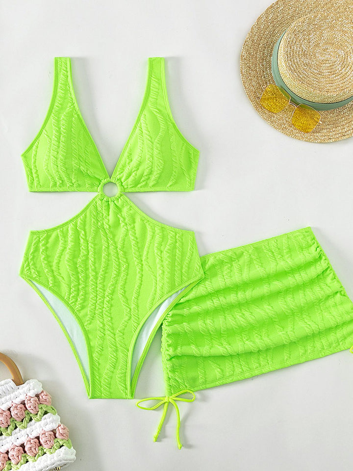 2PCS 1960s Solid Cut-Out Swimsuit &amp; Skirt - vintage skirt, retro style