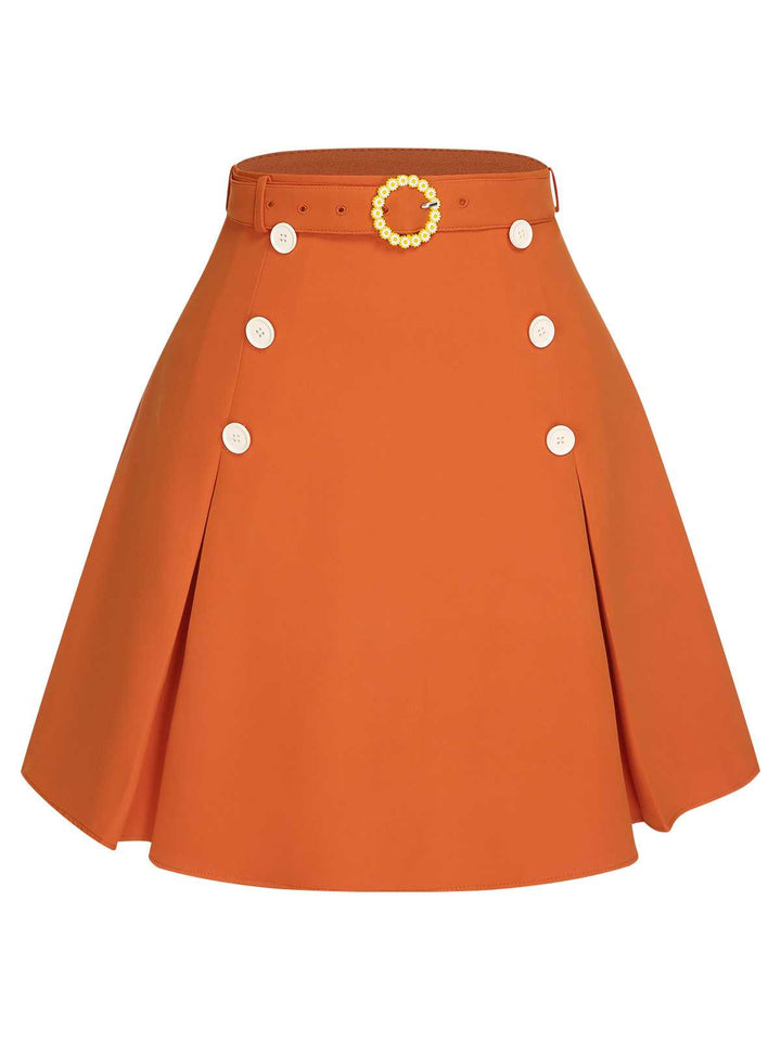 This 2PCS 1960s Tie Neck Floral Top &amp; Button Solid Skirt brings 1960s soul to her everyday