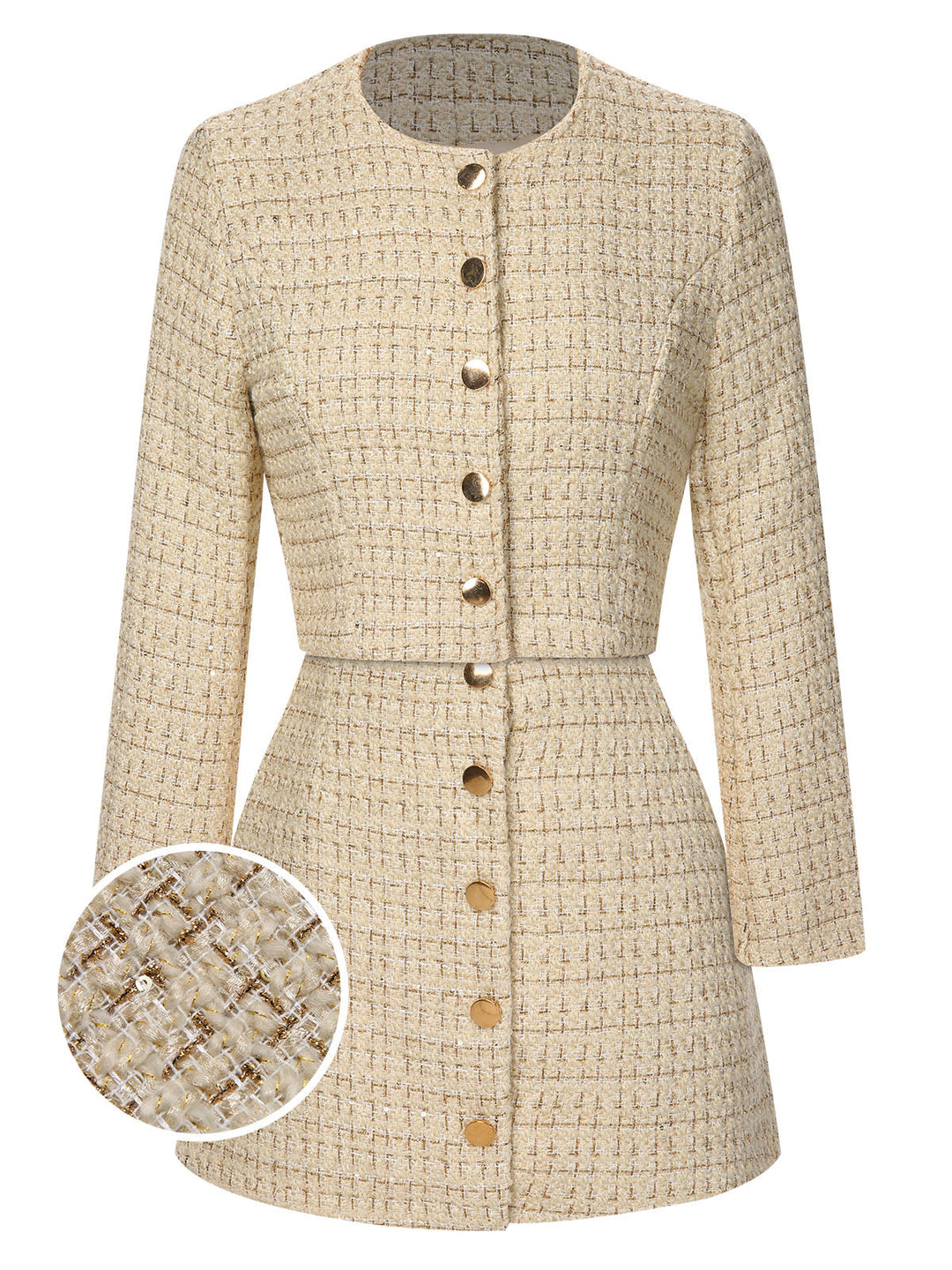 She throws on this 2PCS 1960s Tweed Cropped Coat &amp; A-Line Skirt and the city feels like 1960s Paris