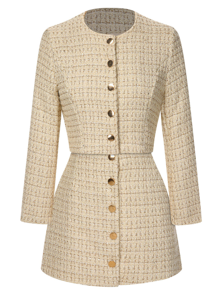 2PCS 1960s Tweed Cropped Coat &amp; A-Line Skirt: 1960s tailoring for the woman who leads