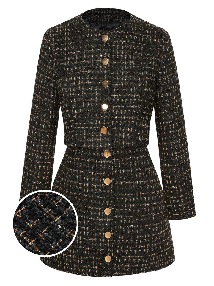 2PCS 1960s Tweed Cropped Coat &amp; A-Line Skirt: 1960s tailoring for the woman who leads