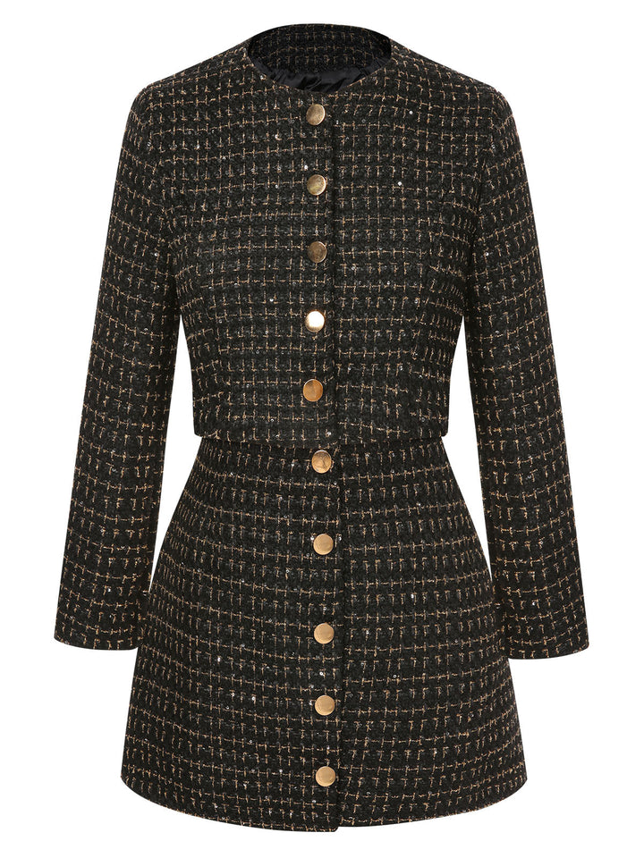 This 2PCS 1960s Tweed Cropped Coat &amp; A-Line Skirt is her armor of 1960s elegance
