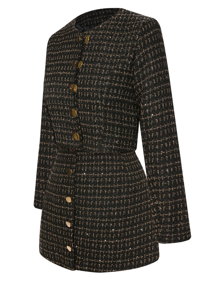 2PCS 1960s Tweed Cropped Coat &amp; A-Line Skirt — 1960s style that speaks before she does
