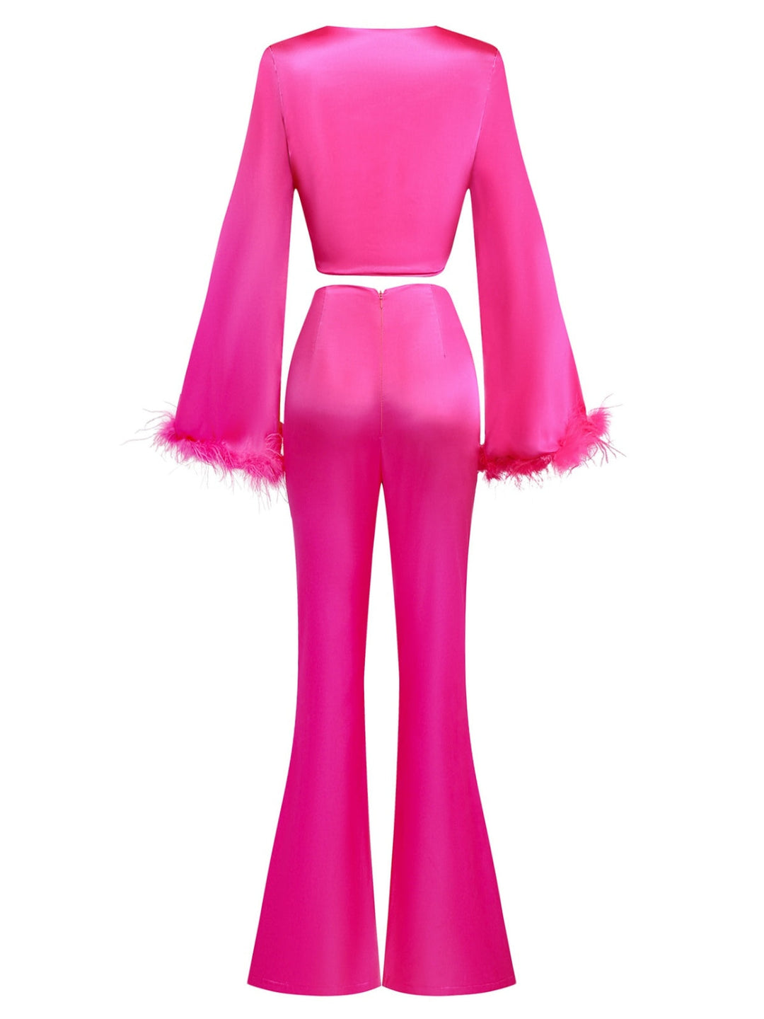 2PCS 1970s Feather Cuff Tie-Up Crop Top &amp; Slit Pants, vintage top, blouse - perfect for women who love vintage and fashion