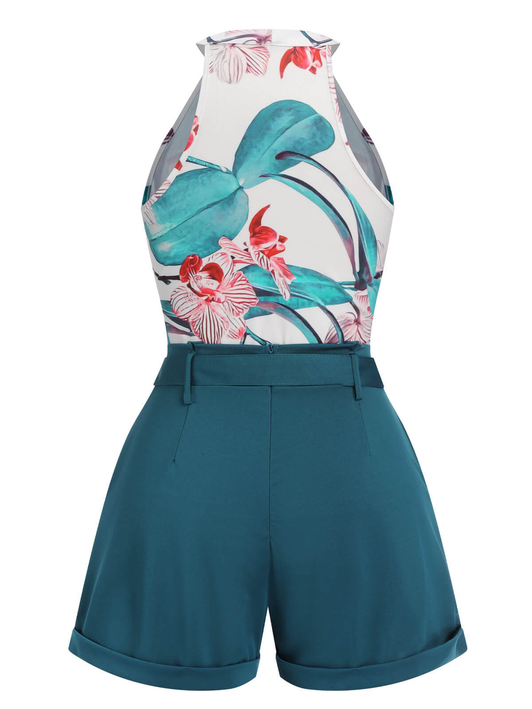 2PCS 1970s Floral Crewl Halter Top &amp; Shorts With Belt, vintage top, retro blouse - perfect for women who love vintage and retro fashion