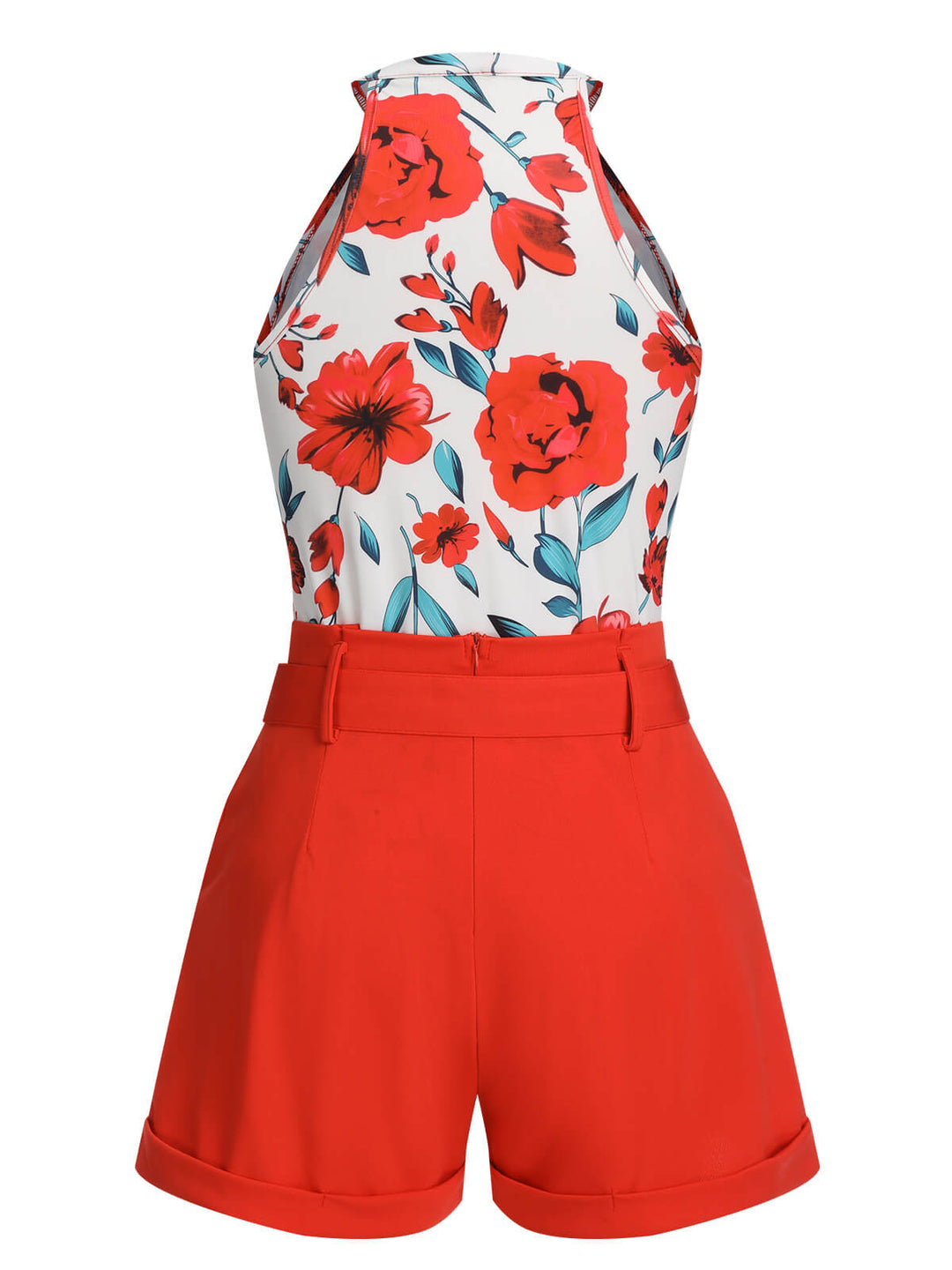 2PCS 1970s Floral Crewl Halter Top &amp; Shorts With Belt, vintage top, retro blouse - perfect for women who love vintage and retro fashion