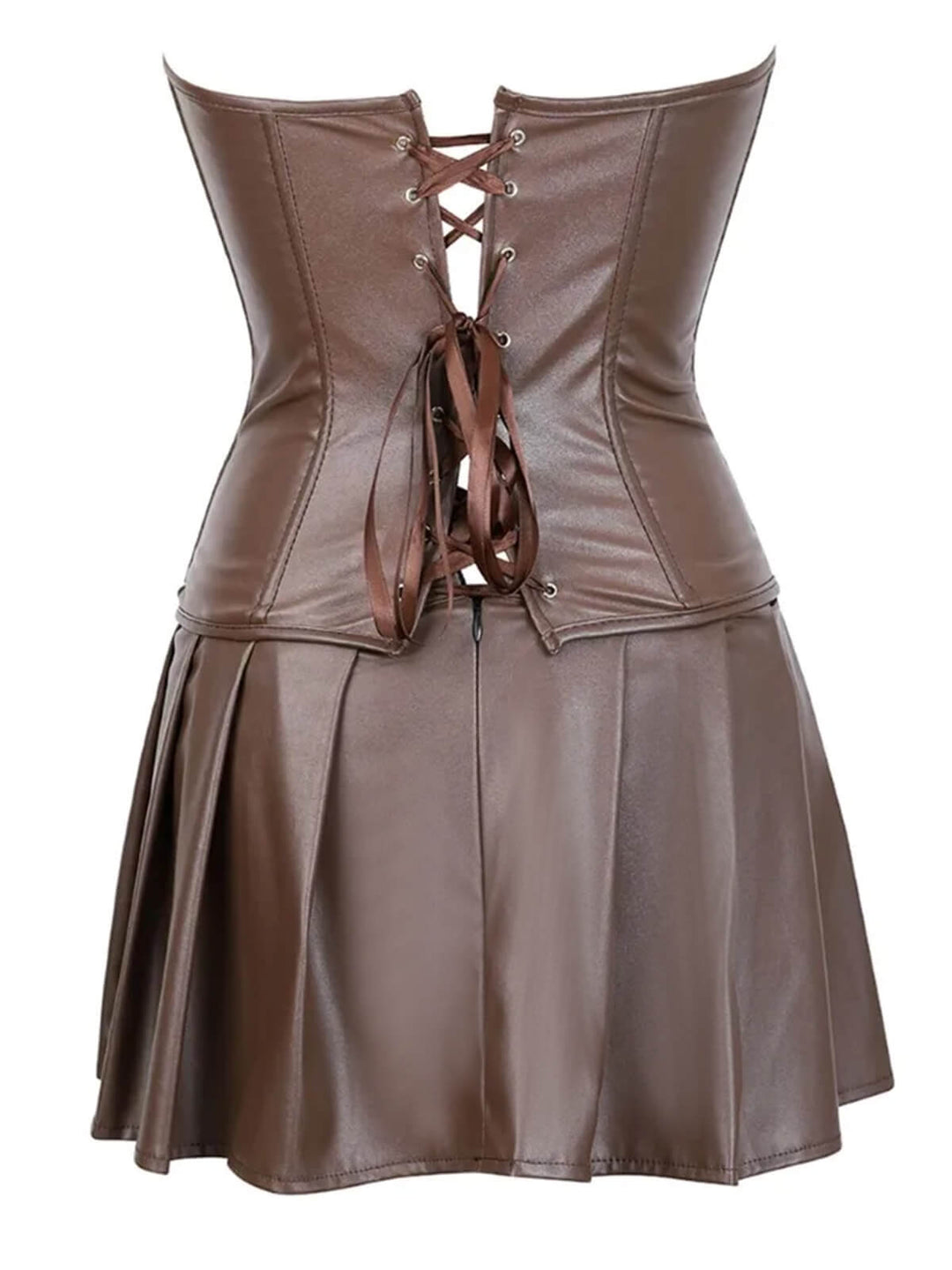 2PCS 1970s Gothic Faux Leather Bandeau Corset &amp; Skirt — because 1970s glamour deserves an encore