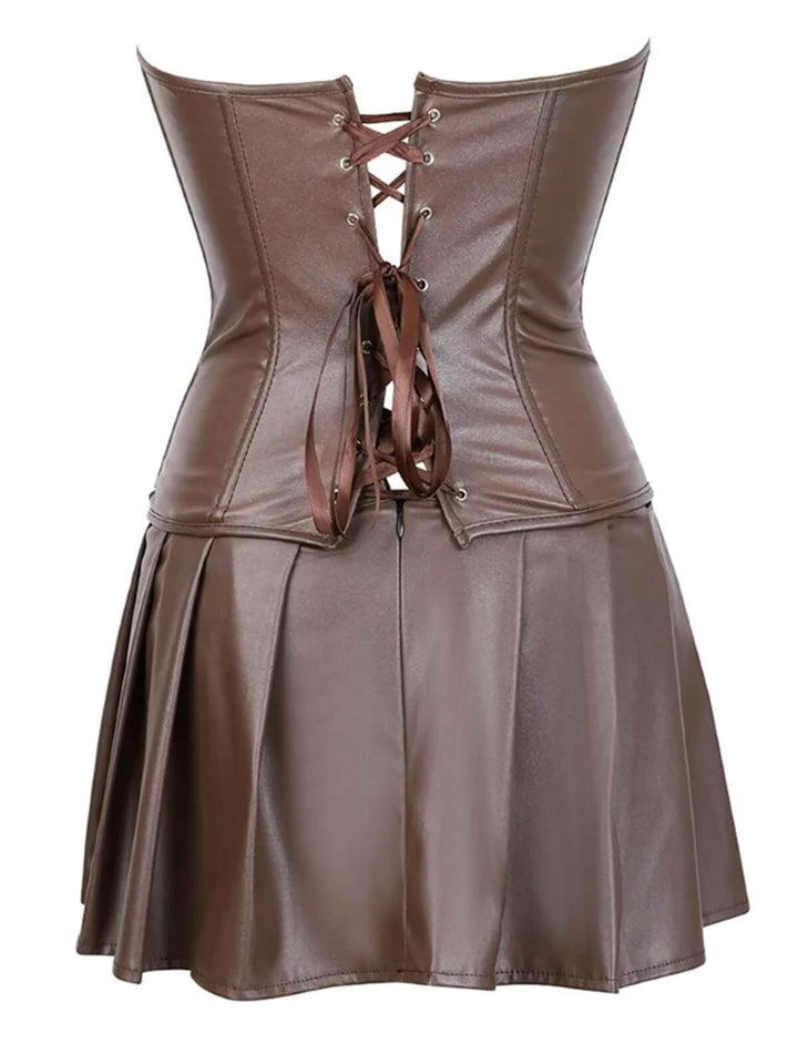 2PCS 1970s Gothic Faux Leather Bandeau Corset &amp; Skirt — because 1970s glamour deserves an encore
