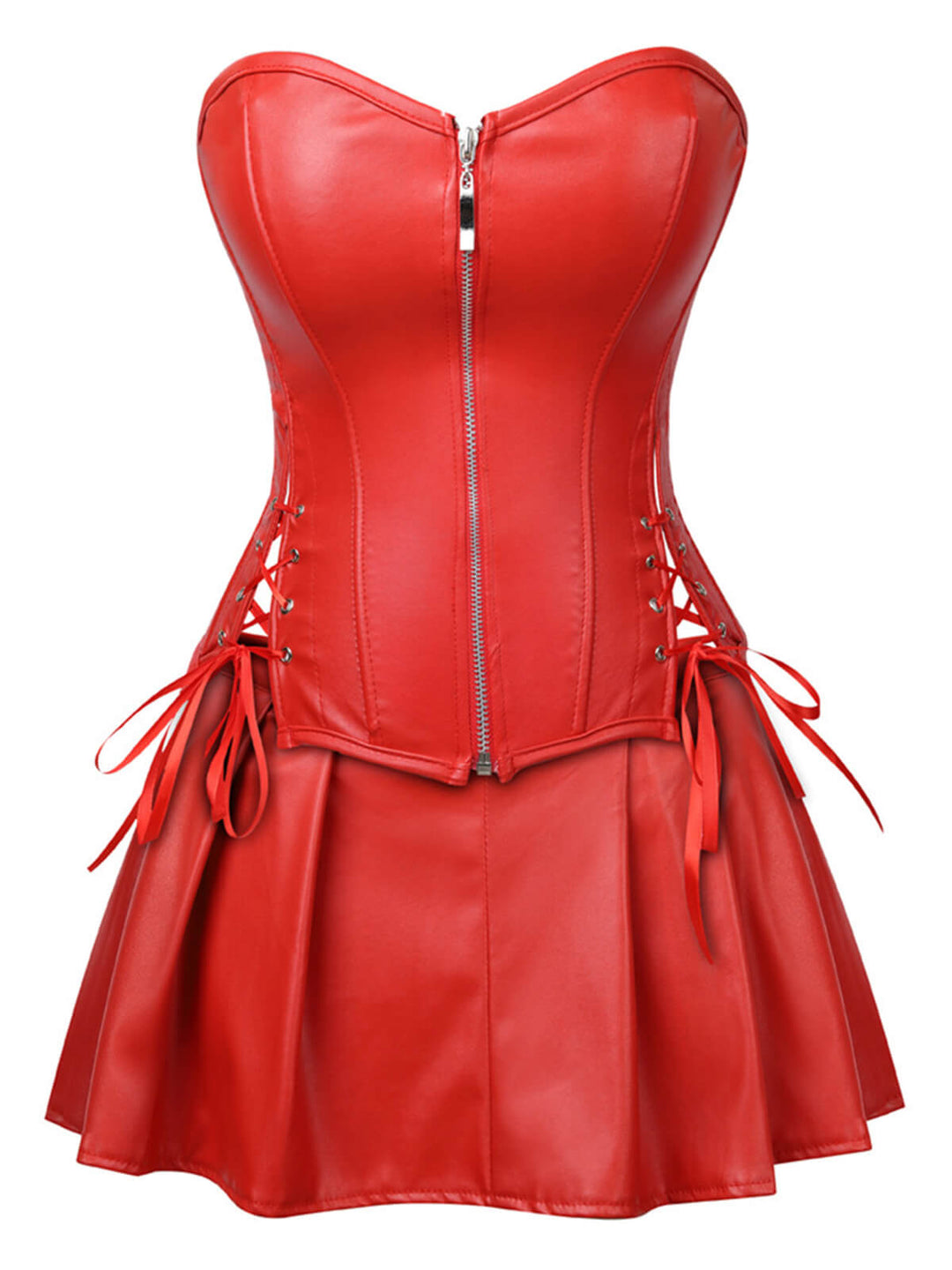 2PCS 1970s Gothic Faux Leather Bandeau Corset &amp; Skirt — 1970s femininity that moves with her mood