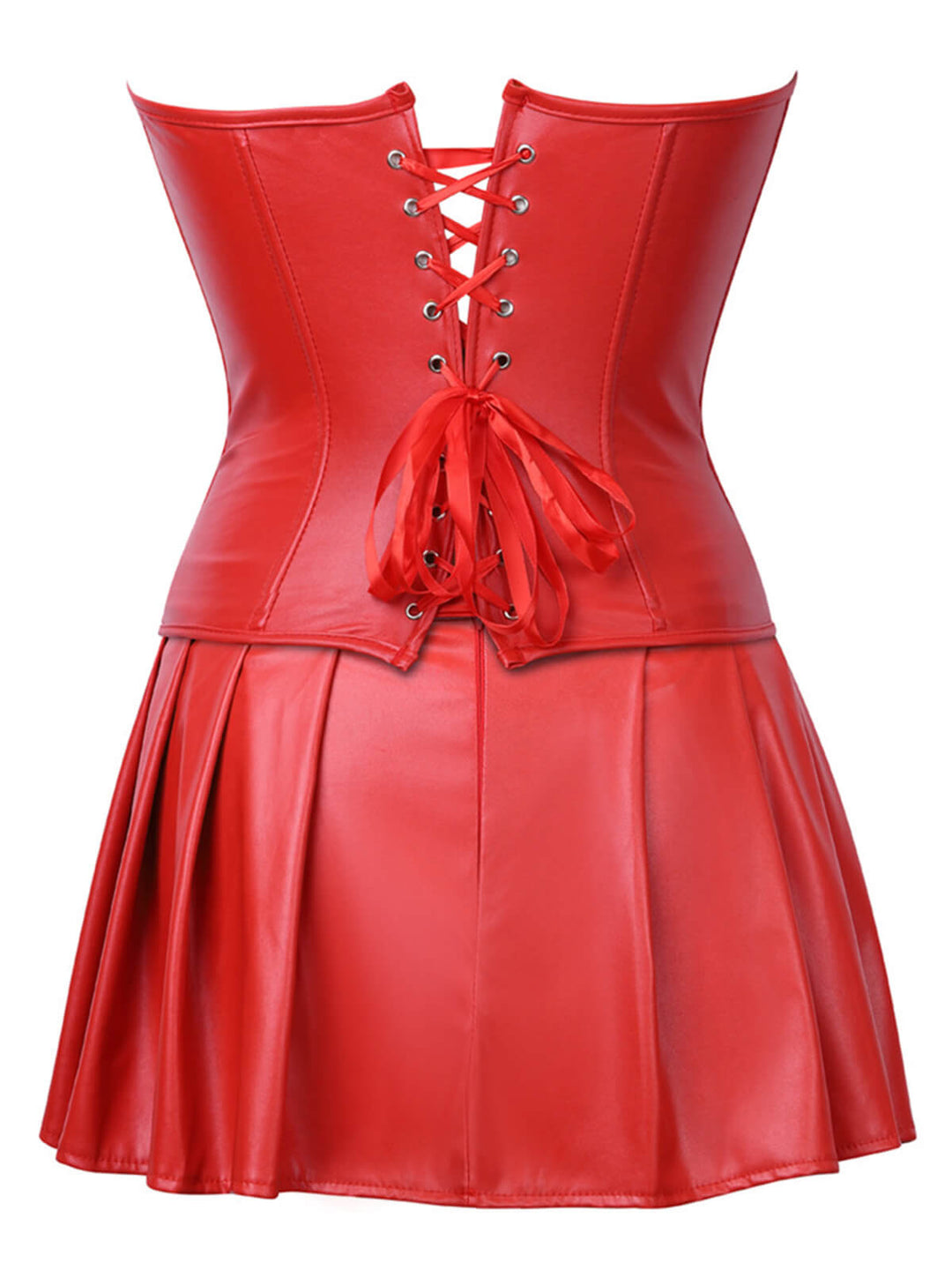 She sways in this 2PCS 1970s Gothic Faux Leather Bandeau Corset &amp; Skirt and it&