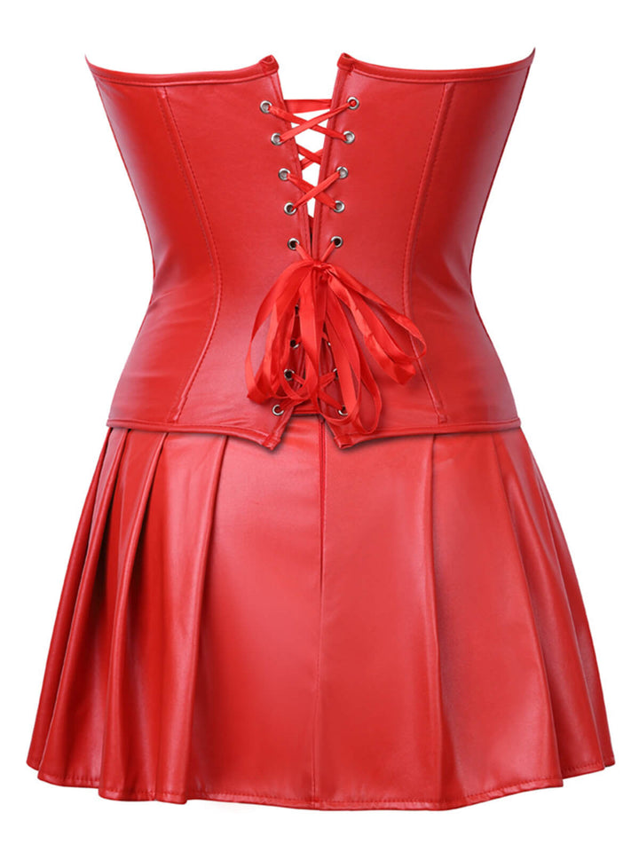 She sways in this 2PCS 1970s Gothic Faux Leather Bandeau Corset &amp; Skirt and it&