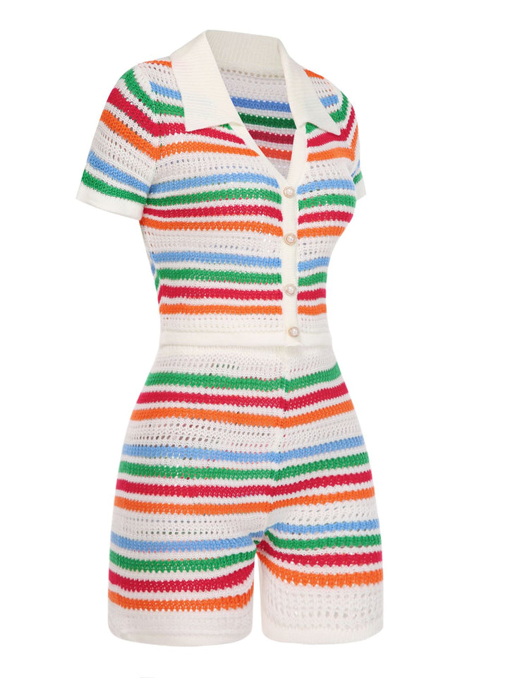 2PCS 1970s Knitted Striped Top | 1970s | vintage blouse, retro top