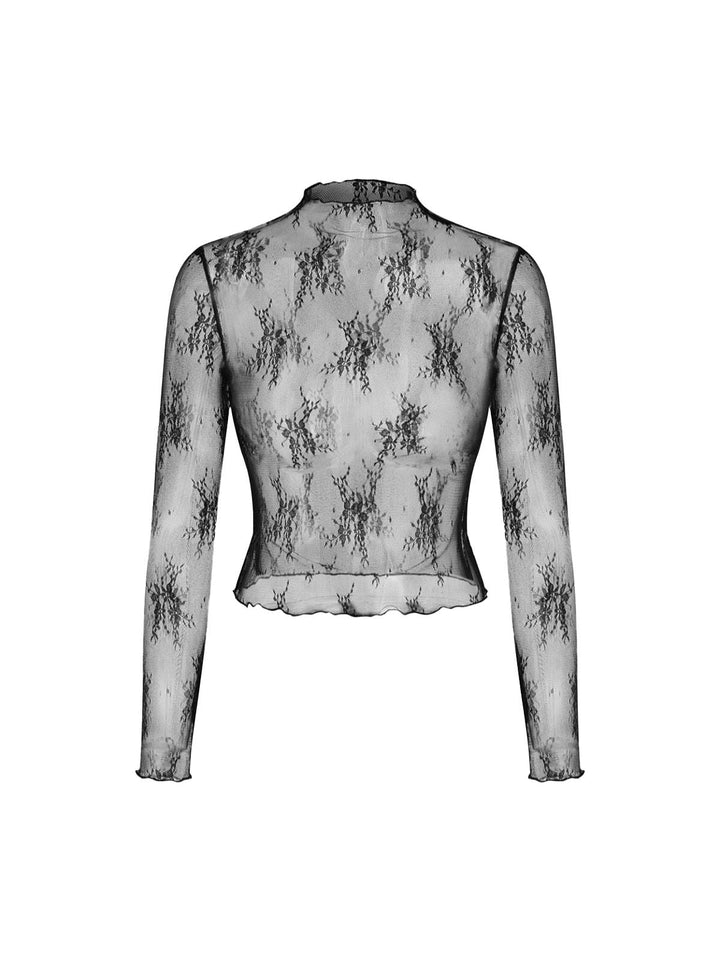 2PCS 1970s Sheer Lace Floral Top &amp; V-Neck Jumpsuit - vintage jumpsuit, retro fashion