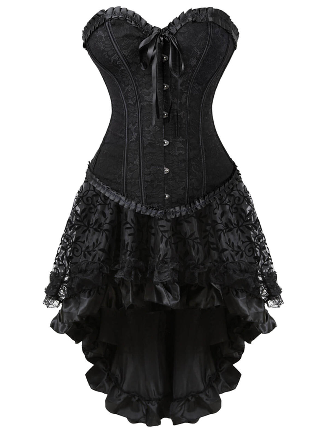 She sways in this 2PCS 1970s Steampunk Lace Corset &amp; High Low Skirt and it&