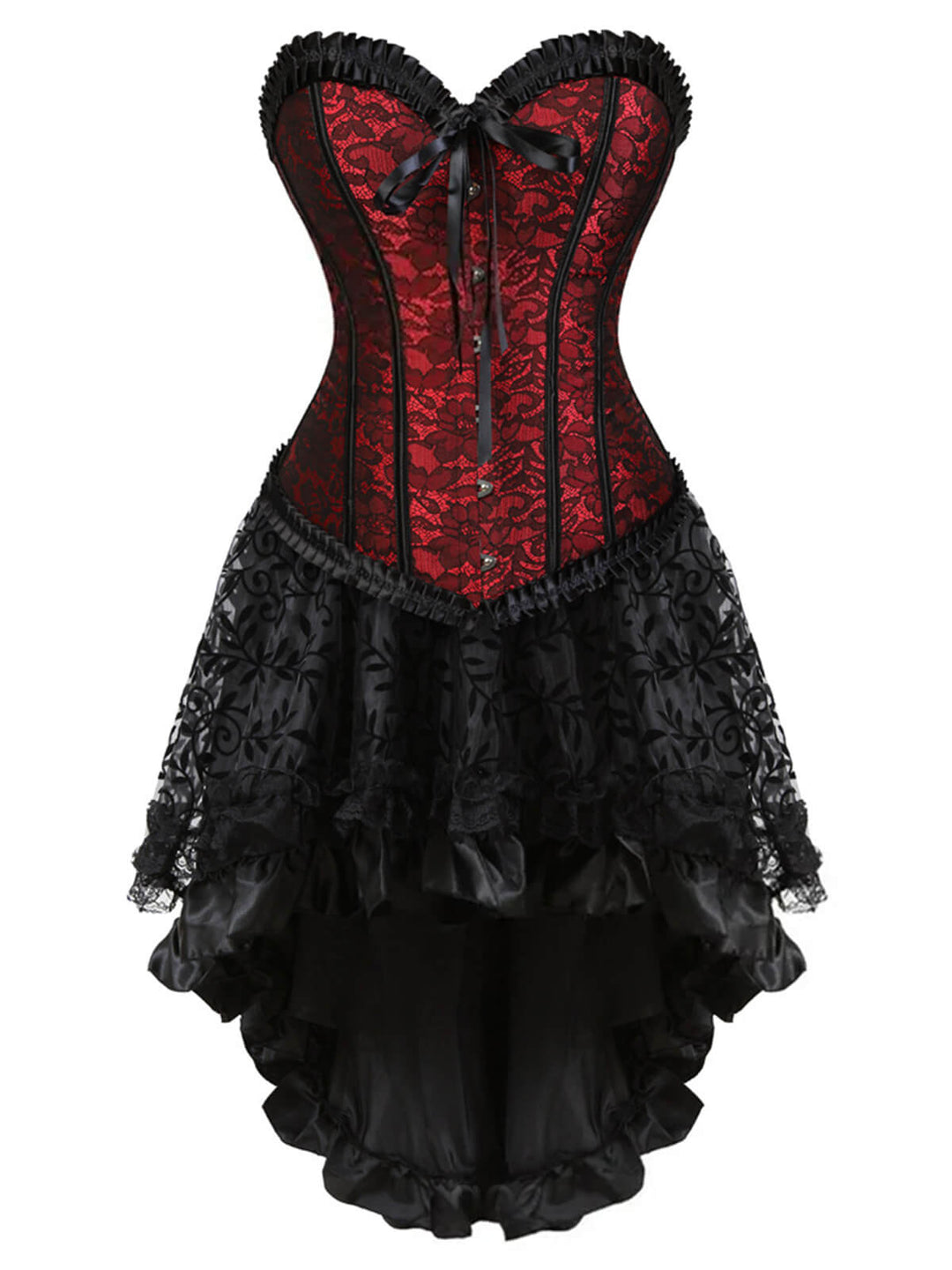 2PCS 1970s Steampunk Lace Corset &amp; High Low Skirt: 1970s grace for the woman who dances through life
