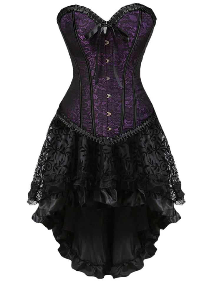 2PCS 1970s Steampunk Lace Corset &amp; High Low Skirt — because 1970s glamour deserves an encore