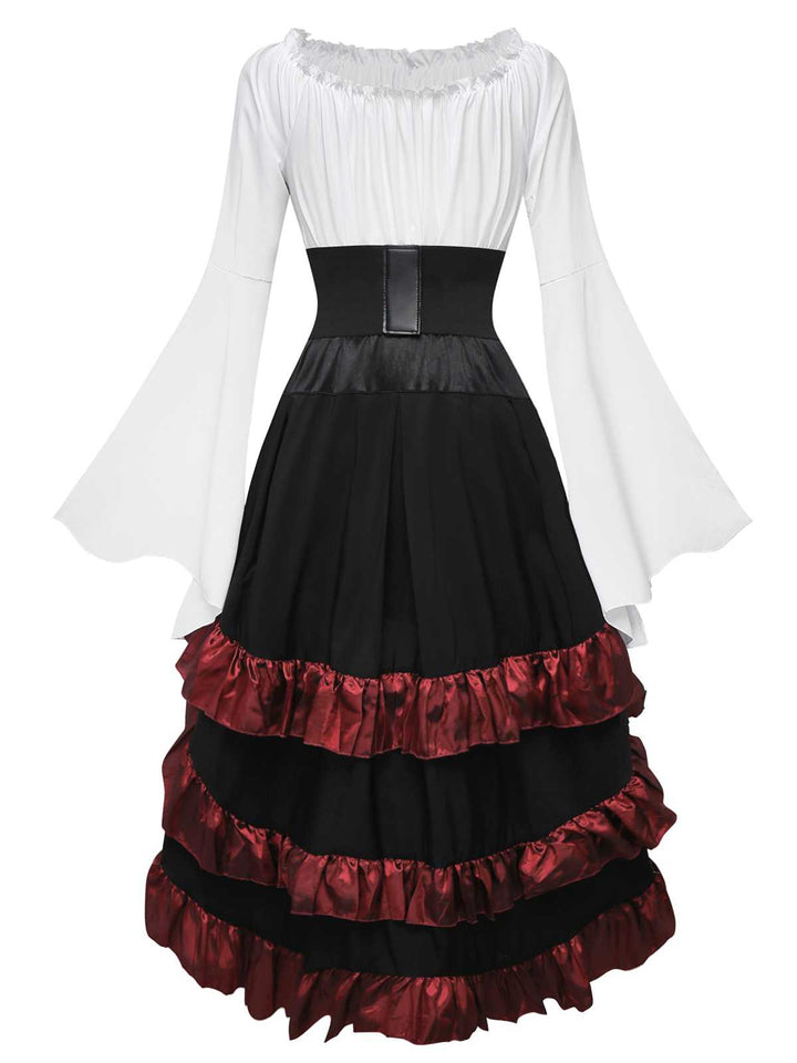 2PCS 1980s Ruffled Halloween Pirate Costume Set - vintage fashion, retro style