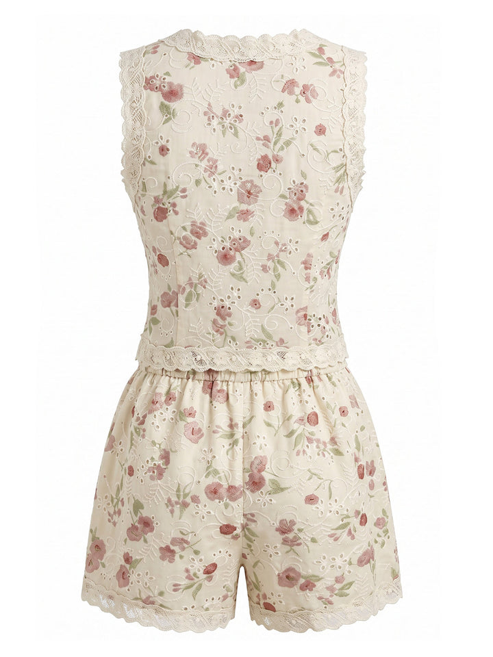 Beige 1940s Sleeveless V-Neck Shorts Set, vintage fashion, retro style - perfect for women who love vintage and retro fashion