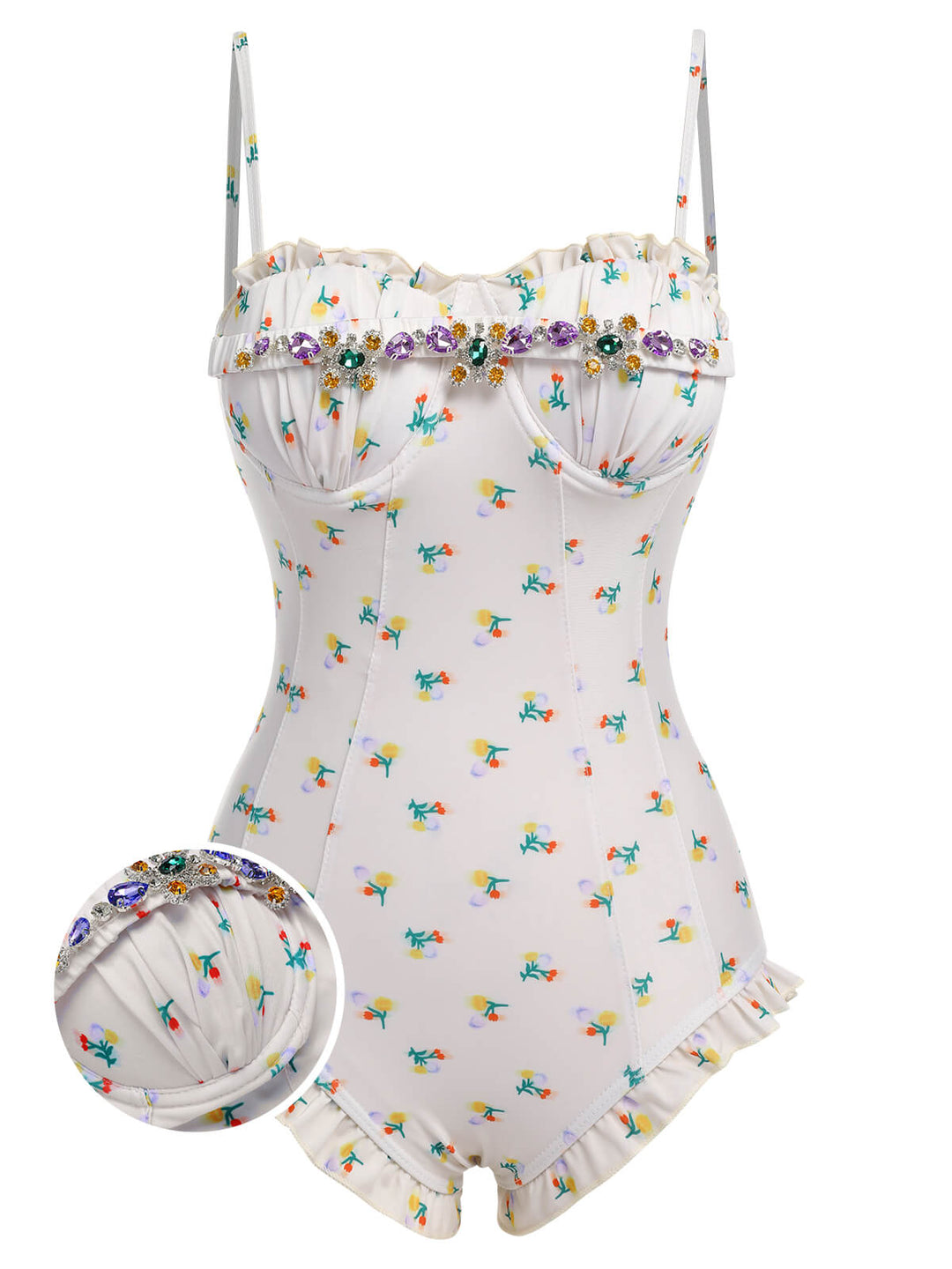 2PCS Beige 1950s Floral One-Piece Swimsuit &amp; Skirt: 1950s Riviera elegance, reimagined for her