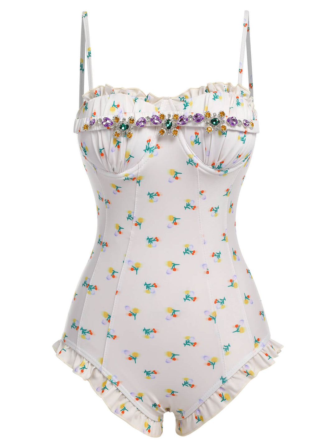 This 2PCS Beige 1950s Floral One-Piece Swimsuit &amp; Skirt carries 1950s vacation dreams in every stitch