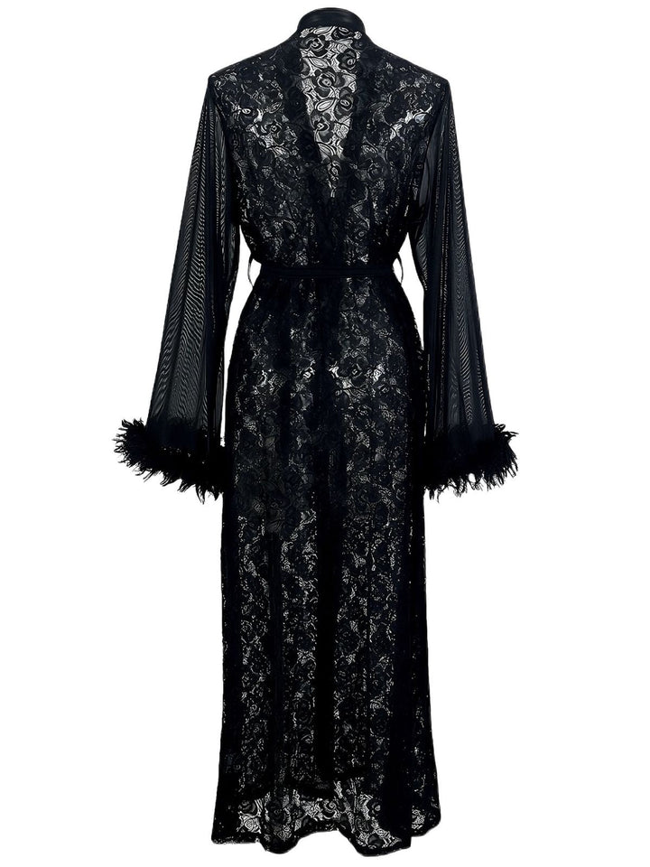 2PCS Black Lace Sheer Sleepwear Set - vintage nightgown, retro sleepwear, classic black