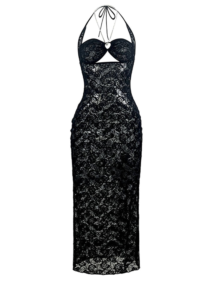 2PCS Black Lace Sheer Sleepwear Set - vintage nightgown, retro sleepwear, classic black