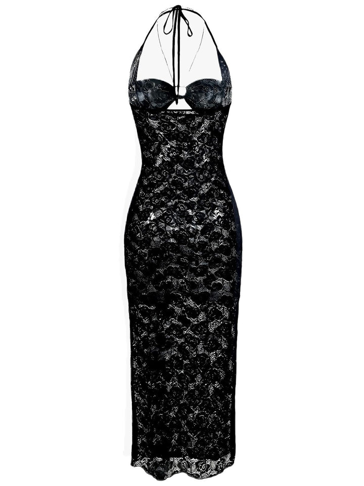 2PCS Black Lace Sheer Sleepwear Set - vintage nightgown, retro sleepwear, classic black