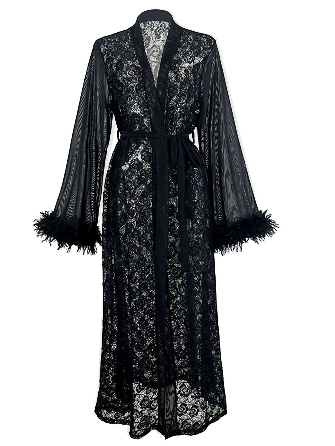 2PCS Black Lace Sheer Sleepwear Set - vintage nightgown, retro sleepwear, classic black