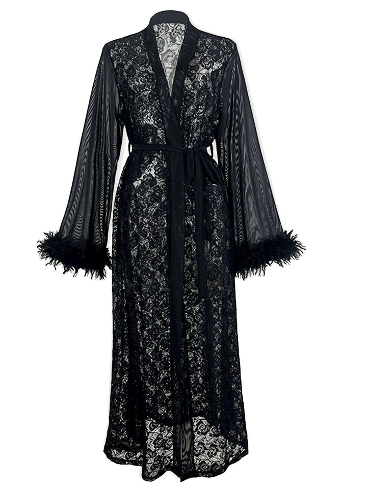 2PCS Black Lace Sheer Sleepwear Set - vintage nightgown, retro sleepwear, classic black