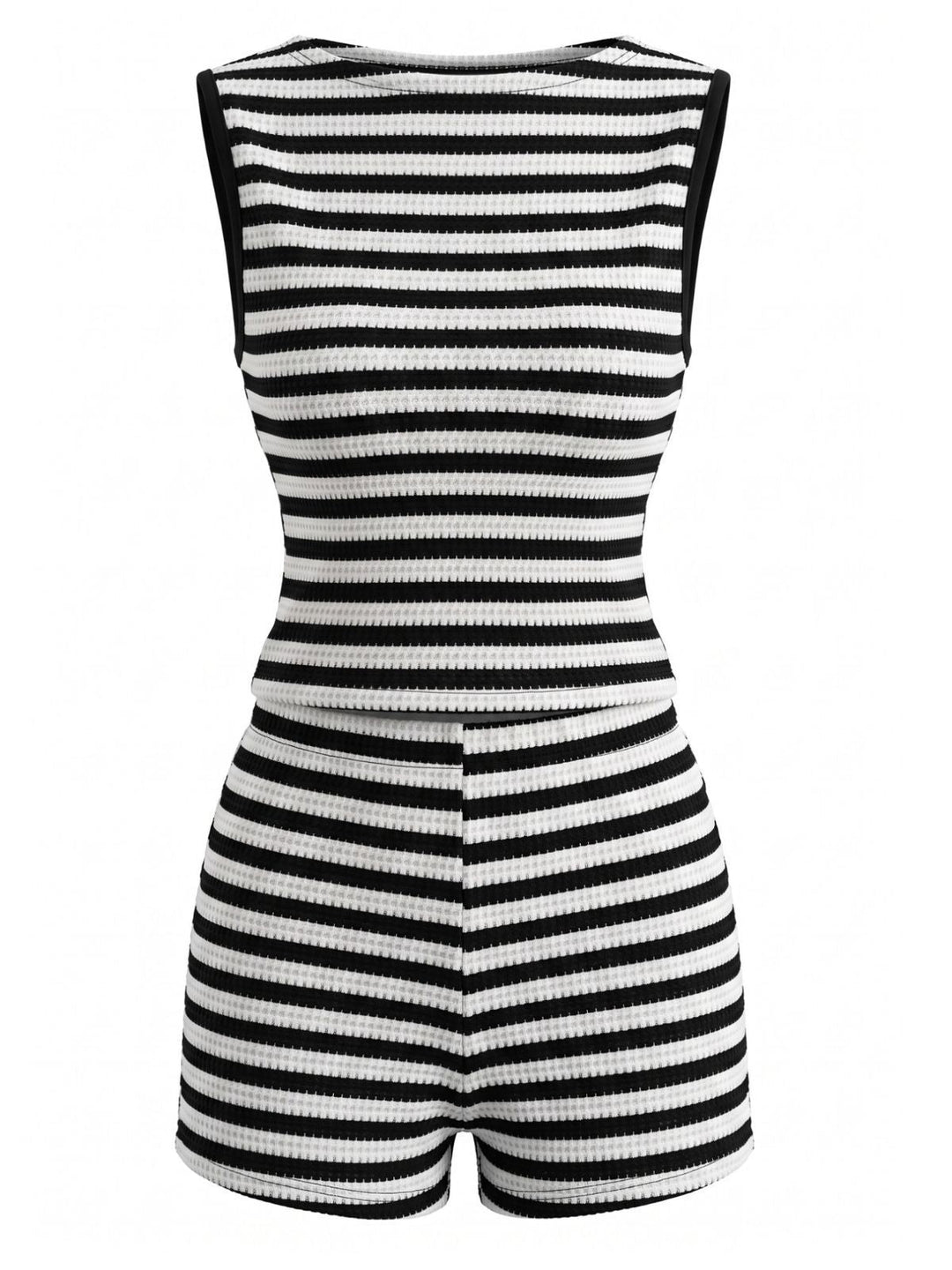 2PCS Black 1940s Striped Sleeveless Top &amp; Hight Waist Shorts, vintage top, retro blouse - perfect for women who love vintage and retro fashion