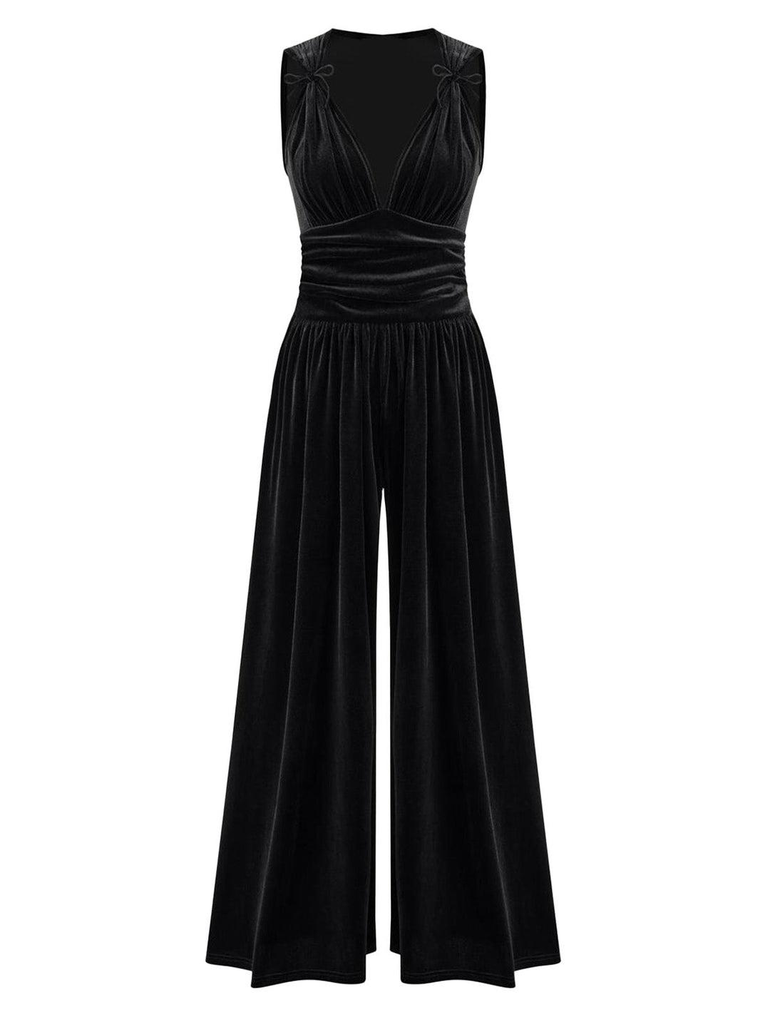 2PCS Black 1950s Mesh Top &amp; Velvet Jumpsuit - vintage jumpsuit, retro fashion, classic black