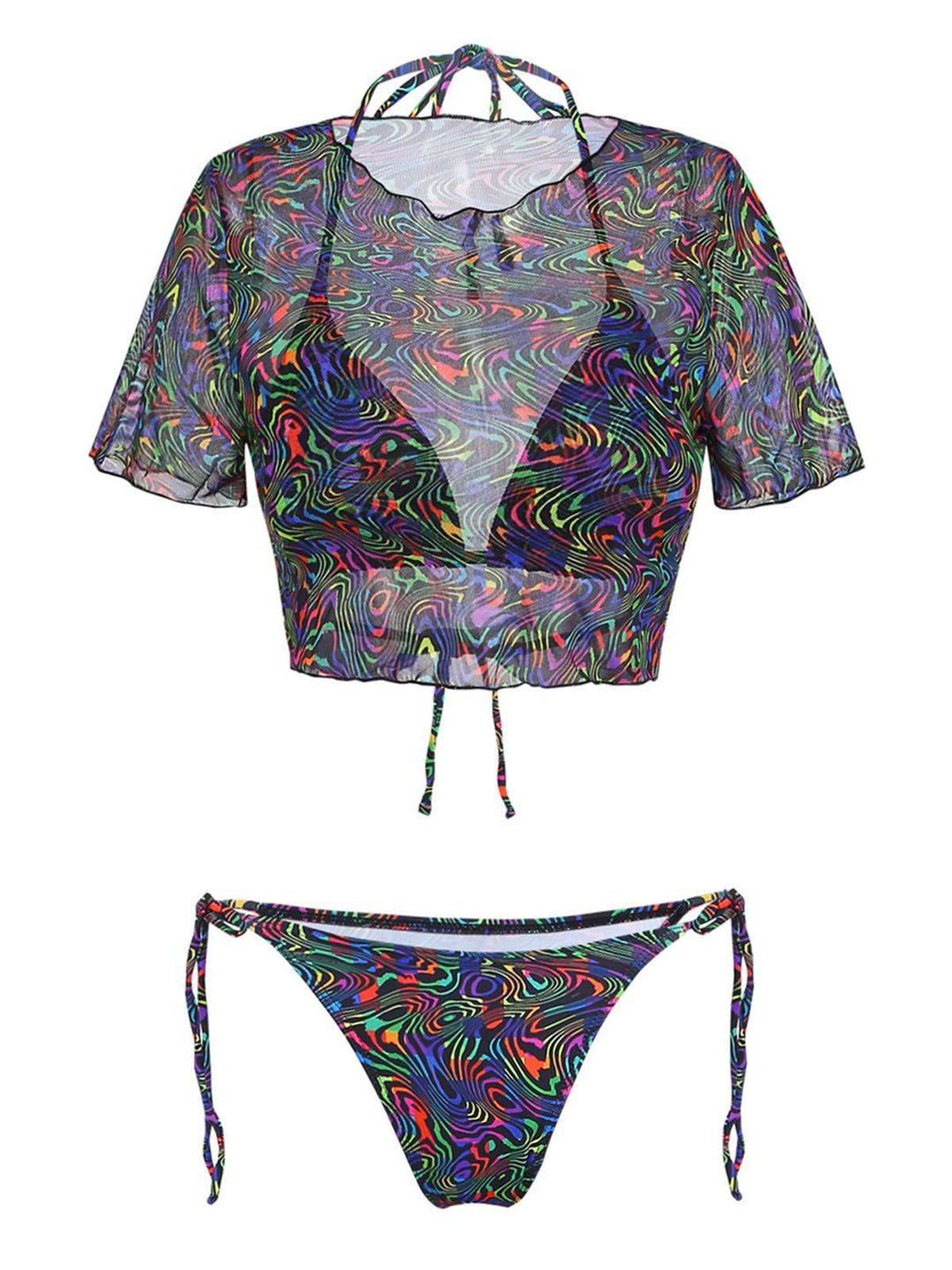 2PCS-Black--Camo-Bikini-Set-Mesh-Crop-Cover-Up, vintage, retro, swimwear