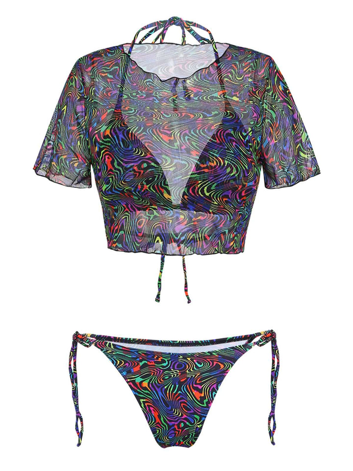 2PCS-Black--Camo-Bikini-Set-Mesh-Crop-Cover-Up, vintage, retro, swimwear