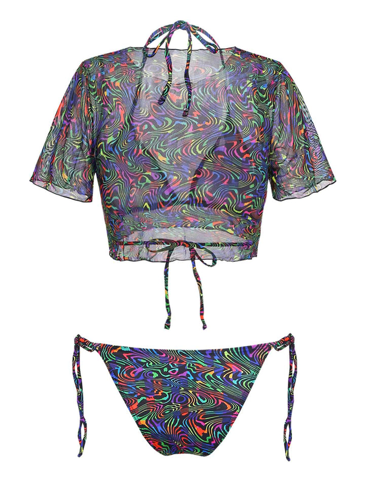 2PCS-Black--Camo-Bikini-Set-Mesh-Crop-Cover-Up, vintage, retro, swimwear