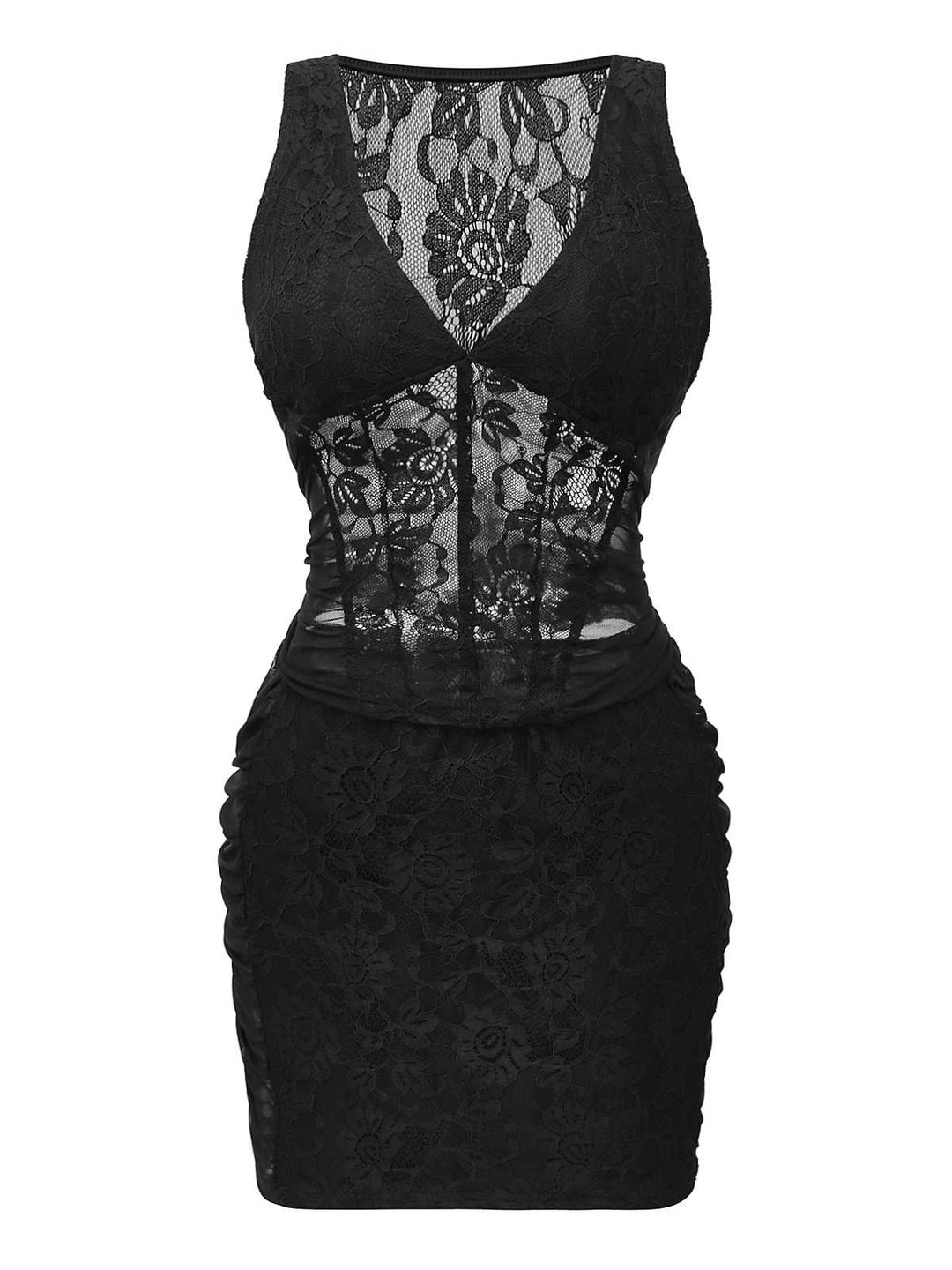 2PCS Black 1960s Lace Floral Sheer Top &amp; Skirt - vintage skirt, retro style, classic black